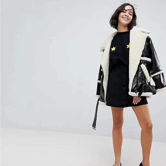 Monki Black Discontinued Cute Glittery Gold Stars Sweatshirt Jumper Top NWT XS-S - Picture 2 of 14